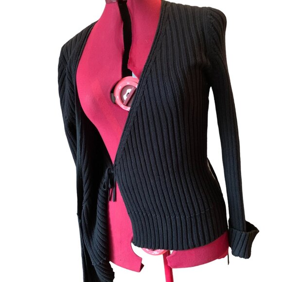 MEXX - Wrap V Neck crossover sweater top Cardigan BLACK - Medium - Picture 3 of 8